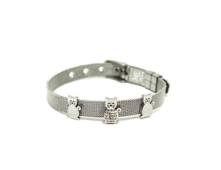 Bracciale Donna Maglia Milanese con Cani e Cristalli e Chiusura a Fibbia