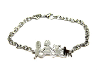 Bracciale Famiglia Maglia a Catena con Mamma, Papà, Bimba e Cane