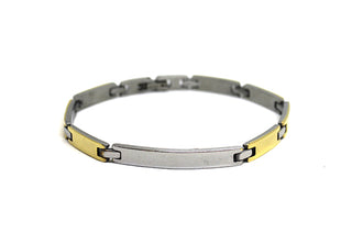 Bracciale Uomo Maglie Rettangolari Oro con Giunture fini Silver con Piastrina centrale