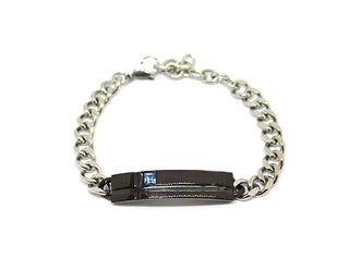 Bracciale di Coppia Maglia a Catena con Piastrina Nera con Cristallo Azzurro