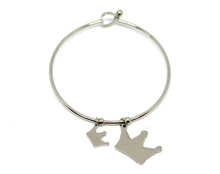 Bracciale Donna Rigido con Ciondolo a Corona grande e piccolo con Chiusura a Cuore
