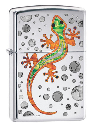 Accendino Zippo Silver con l'immagine di una Lucertola Colorata
