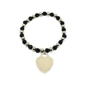 Bracciale Donna Maglia a Pallini e Perline Nere con Elastico con Cuore pendente