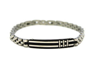 Pulsera de hombre de malla fina Oyster con placa negra y plateada