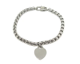 Bracciale Donna Maglia a Catena spessa Quadrata e Ciondolo a Cuore