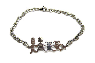Bracciale Famiglia Maglia a Catena con Mamma, Papà, 2 Bimbe e Cane