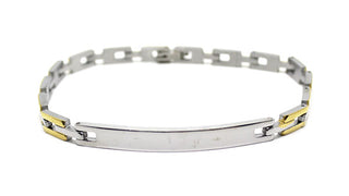 Bracciale Uomo Maglie Oro e Silver con Piastrina