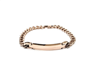 Pulsera de hombre en oro rosa Gourmette eslabón talla diamante con placa y uniones en U
