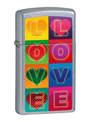 Accendino Zippo Silver Slim con la scritta Love Multicolor