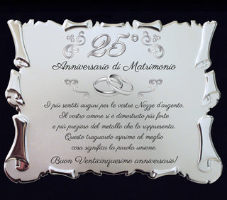 Targa per Venticinquesimo Anniversario di Matrimonio | Regalo 25esimo Nozze d'argento |