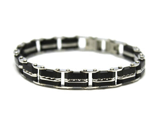 Bracciale Uomo Maglie Nere con righe in Acciaio