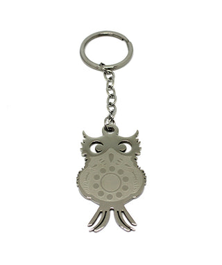 Llavero de acero con colgante en forma de Búho con detalles satinados