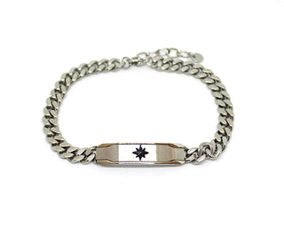 Bracciale Uomo Maglia Gourmette a taglio diamante con Piastrina e simbolo Rosa dei Venti