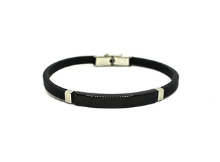 Bracciale Uomo in Caucciù con Piastrina centrale Nera e Anelli laterali Silver