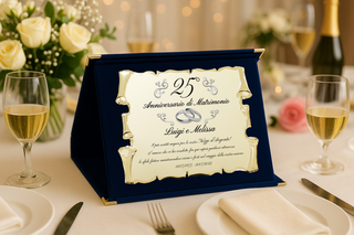 Regalo Anniversario Personalizzato | Targa Anniversario di Matrimonio | Regalo per nozze d'oro, d'argento, rubino, diamante | Cofanetto con Targa a Pergamena