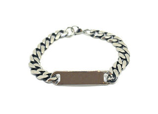 Bracciale Uomo Maglia Gourmette a taglio diamante con inteni scuri e Piastrina stondata