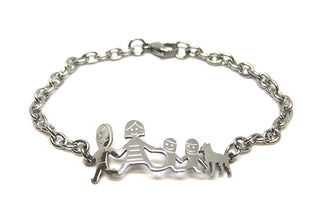 Bracciale Famiglia Maglia a Catena con Mamma, Papà, 2 Bimbi e Cane