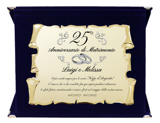 Regalo Anniversario Personalizzato | Targa Anniversario di Matrimonio | Regalo per nozze d'oro, d'argento, rubino, diamante | Cofanetto con Targa a Pergamena