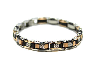 Bracciale Uomo Maglie lavorate Oro Nere e Silver