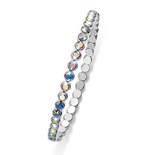 Bracciale elastico. Metallo Rodiato con cristalli azzurri/color argento