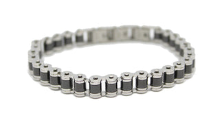 Bracciale Uomo Maglia a Catena della moto Nero e Silver