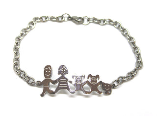 Bracciale Famiglia Maglia a Catena con Mamma, Papà, 2 Bimbe e Gatto