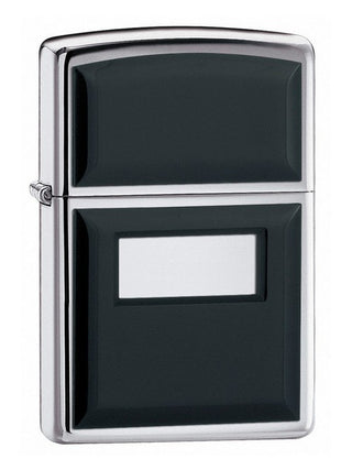 Accendino Zippo Silver e Nero Lucido con piastrina davanti