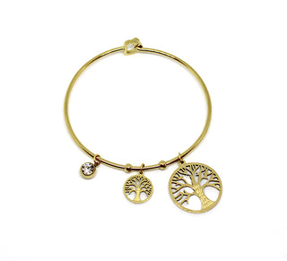 Bracciale Donna Rigido Oro Ciondoli Albero della vita e Cristallo con Chiusura a Cuore