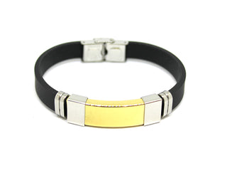 Bracciale Uomo in Silicone Nero con Piastrina Oro centrale e Anelli laterali