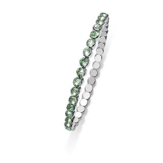 Bracciale elastico. Metallo Rodiato con cristalli verdi