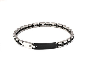 Bracciale Uomo Maglia Oyster con riga centrale e Piastrina Nera con Cristallo bianco