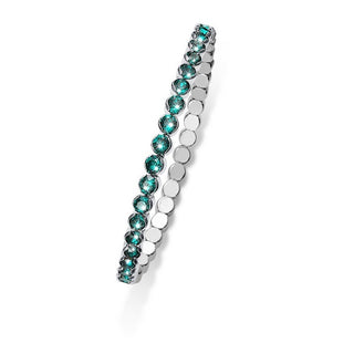 Bracciale elastico. Metallo Rodiato con cristalli color smeraldo