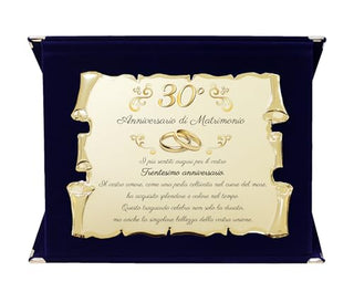 Targa per Trentesimo Anniversario di Matrimonio | Congratulazioni 30° Anniversario di Nozze | Regalo Nozze di perla | Pergamena Oro su Cofanetto Blu