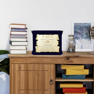 Targa per Trentesimo Anniversario di Matrimonio | Congratulazioni 30° Anniversario di Nozze | Regalo Nozze di perla | Pergamena Oro su Cofanetto Blu