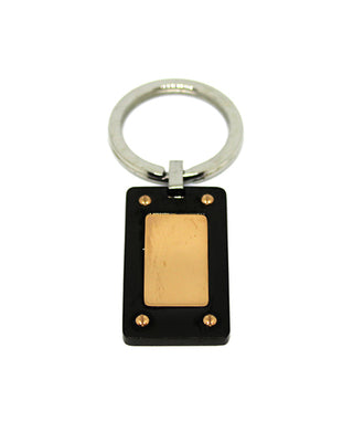 Llavero de Acero Negro con placa y tornillos de Oro Rosa
