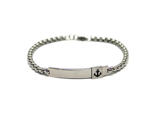Bracciale Uomo Maglia Tonda con Piastrina con Ancora
