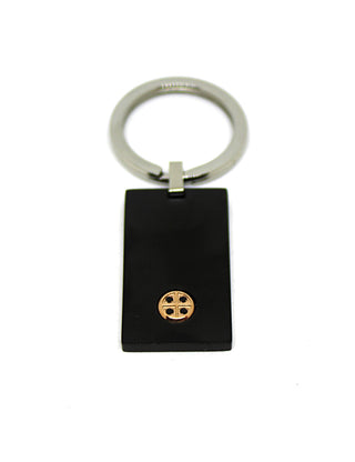 Llavero de Acero Negro con Círculo de Oro Rosa y Cristales Negros