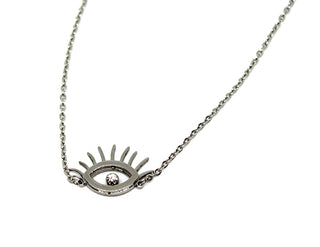 Collar de Mujer de Cadena Fina con Ojo y Cristal Blanco