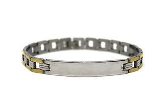 Bracciale Uomo Maglie con righe oro e silver con Piastrina