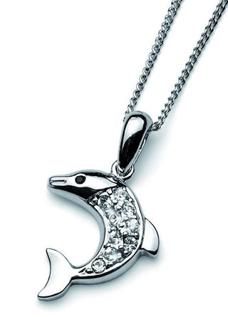 Collana con delfino e cristalli. Rodio