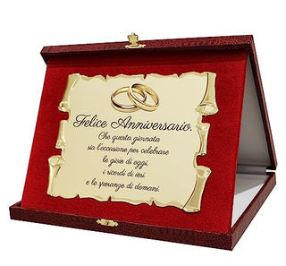 Targa Regalo per Anniversario di Matrimonio | Targhetta con fedi nomi e testo dedica personalizzabili