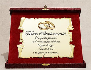 Targa Regalo per Anniversario di Matrimonio | Targhetta con fedi nomi e testo dedica personalizzabili