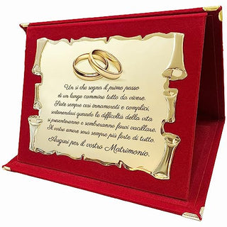 Targa Regalo per Matrimonio | Personalizza nomi testo dedica | Targa a pergamena su cofanetto velluto
