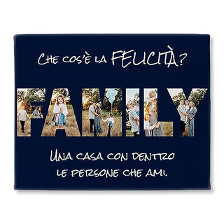 Generico Quadretto Personalizzato con Fotografie | Tela con Scritta Family con Foto da Personalizzare | Idea regalo per varie occasioni ai propro Famigliari | Stampa su tela in cotone Personalizzata