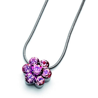 Pendente flower e cristalli rosa. Rodio