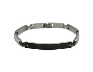 Bracciale Uomo Maglie Rettangolari Satinate con riga orizzontale con Piastrina Nera