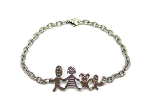 Pulsera familiar de eslabones de cadena con mamá, papá, niña y niño