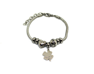Bracciale Donna Maglia Tonda con Quadrifoglio e Cristalli Bianchi