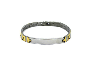 Bracciale Uomo Oro Maglie Lavorate a righe verticali con Piastrina