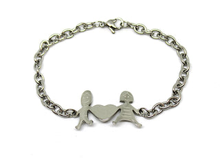 Bracciale Famiglia Maglia a Catena con Lui, Cuore e Lei